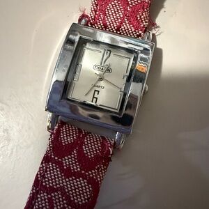 Coach Silver Watch with Red Lace Strap